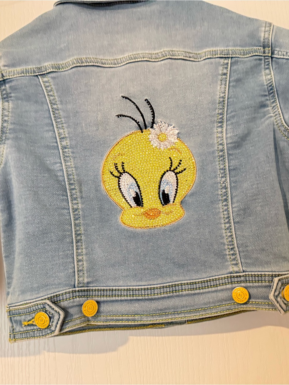 MonnaLisa Light Blue Denim Jacket with Yellow Tweety Patch